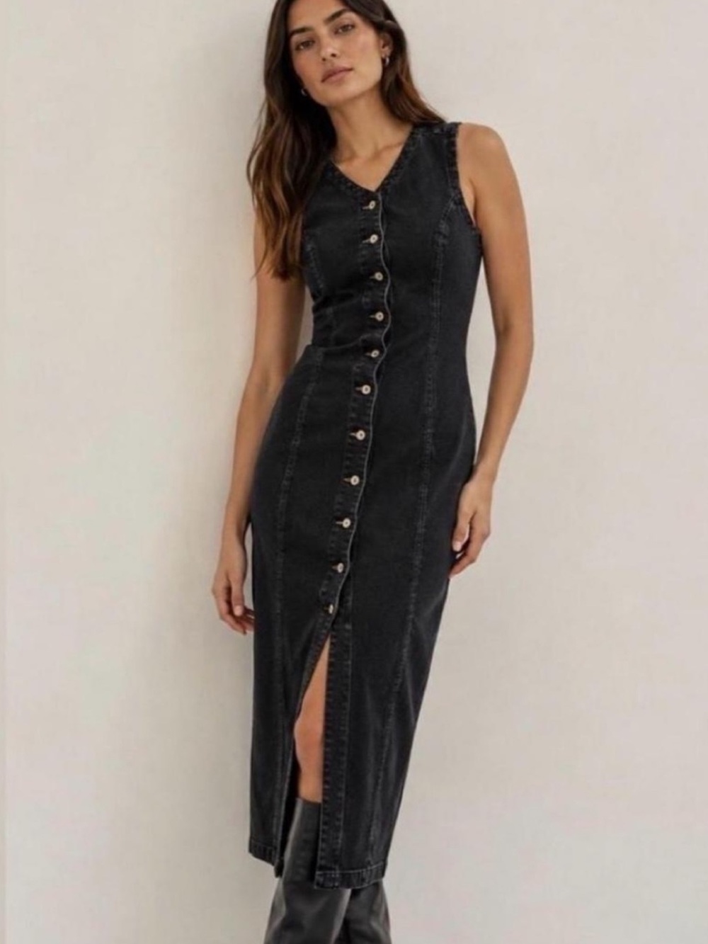 Abercrombie & Fitch Mara V Neck Vest Midi Dress washed Black small tall